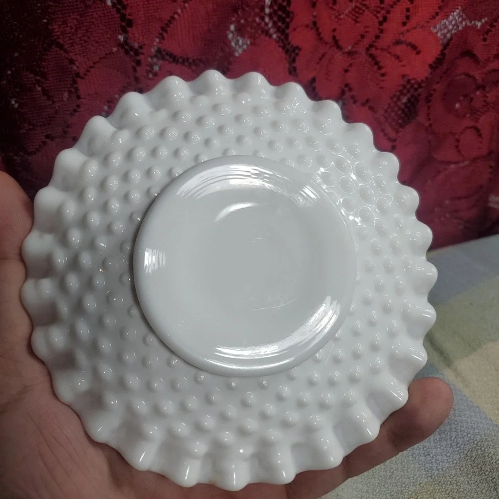 Vintage Fenton Milk Glass Hobnail‎ Mayonnaise Bowl and Underplate
